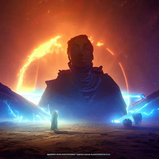 Prompt: the awakened ones at the galactic dawn, detailed, dramatic lighting, volumetric lighting, trending on artstation