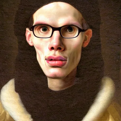 Image similar to A 17th century Baroque Painting of iDubbbz, grainy, realistic, hyperrealistic, very realistic, very very realistic, highly detailed, very detailed, extremely detailed, detailed, digital art, trending on artstation, detailed face, very detailed face, very detailed face, realism, HD Quality, 8k resolution, intricate details, body and head in frame, painting, oil painting, trending on deviantart, Baroque Painting