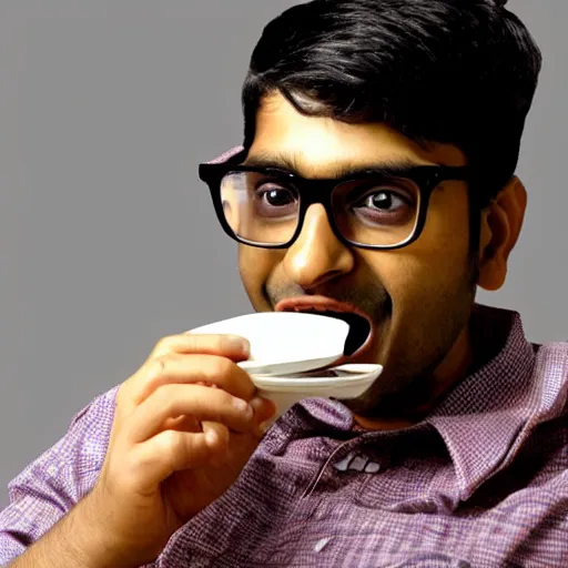 Image similar to image of a indian nerdy guy with specs eating vada