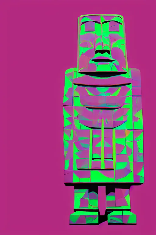 Image similar to cubist moai statue cutout digital illustration cartoon colorful beeple