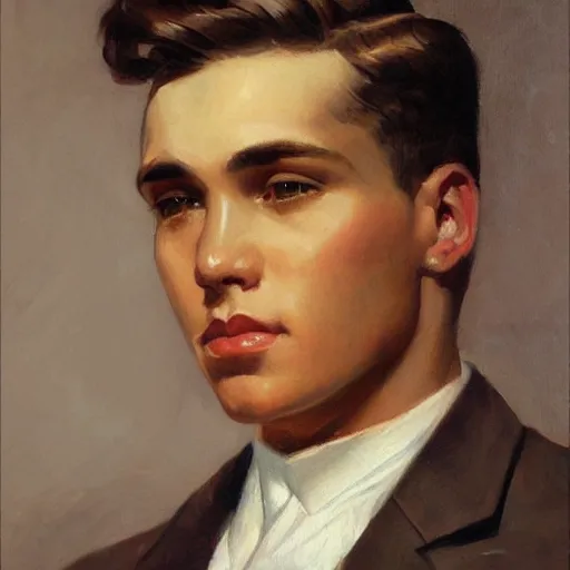 Image similar to a beautiful close - up of a young man. highly detailed painting by j. c. leyendecker