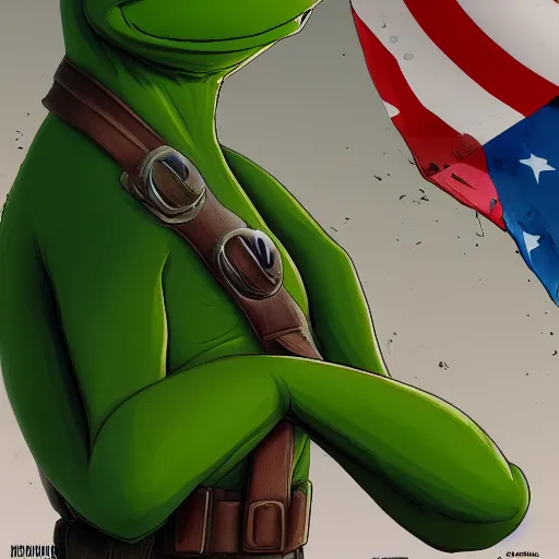 Image similar to Kermit the Frog is Captain America hyperdetailed, artstation, cgsociety, 8k