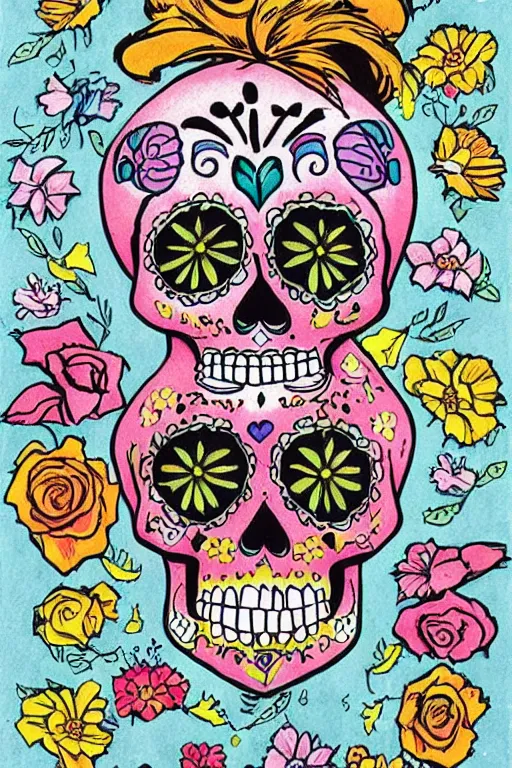 Prompt: Illustration of a sugar skull day of the dead girl, art by dr seuss