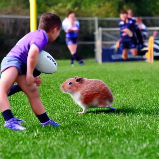 Prompt: hamster playing rugby