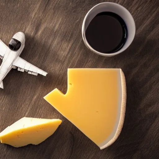 Prompt: plane made from cheese, photography