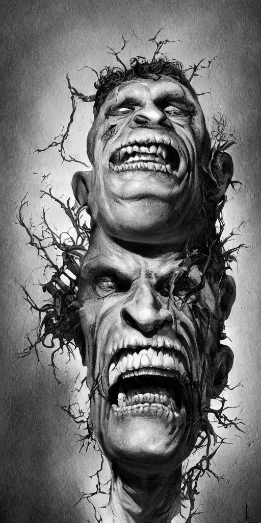 Image similar to frankenstein monster laughing at the mirror, full body portrait by normal rockwell, highly detailed, digital painting, artstation, concept art, sharp focus, illustration, art by Goya and Alphonse Mucha, artstation