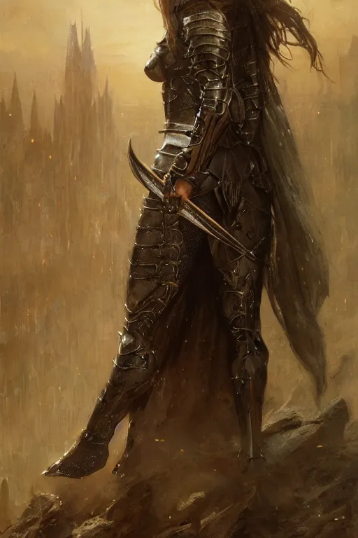 Prompt: dangerous clever jessica alba wearing dark medieval armour, bare legs, detailed, by gaston bussiere, bayard wu, greg rutkowski, giger, maxim verehin, greg rutkowski, masterpiece, sharp focus, cinematic lightning