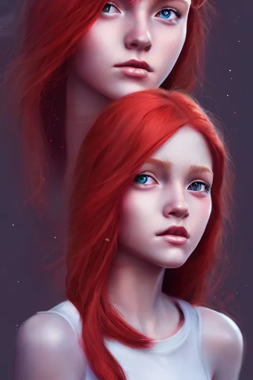 Prompt: ultra realistic style illustration of a cute red haired young girl, sci - fi, fantasy, intricate, elegant, highly detailed, digital painting, artstation, concept art, smooth, sharp focus, illustration, 8 k frostbite 3 engine, ultra detailed