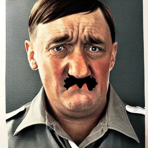 Image similar to photo of adolf hitler crying in the style of martin schoeller