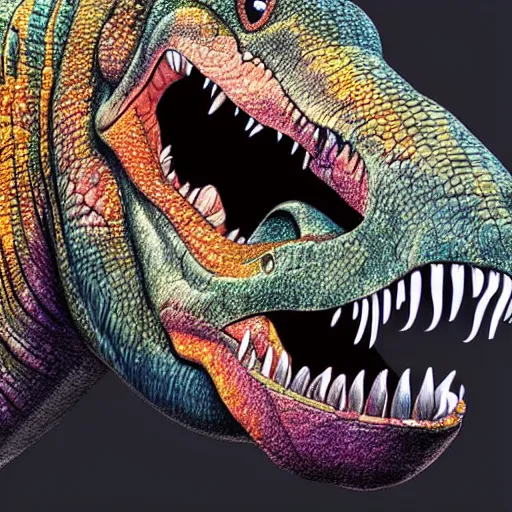 Image similar to The end of the dinosaur era, super realistic drawing, colourful, high detail, digital art,