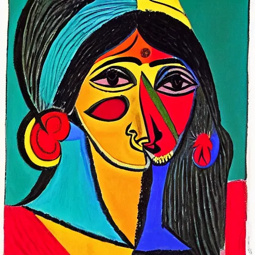 Prompt: indian woman painting by picasso