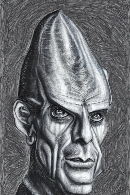 Prompt: full portrait of Gul Dukat the cardassian, Regal, Realistic, Refined