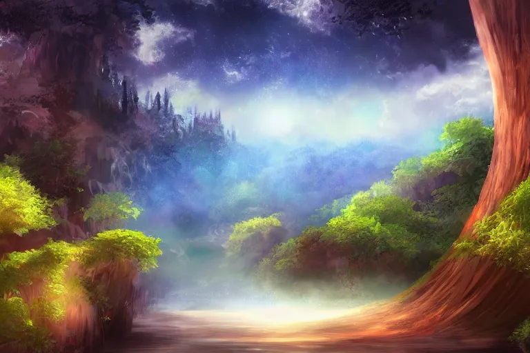 Image similar to mystical scenery , by Sakimori, digital art, pixiv scenery art