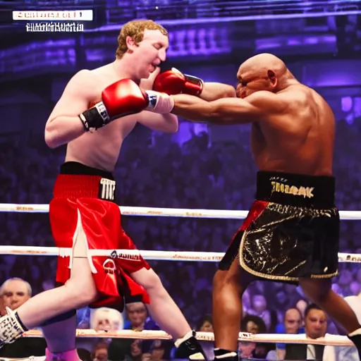 Prompt: mike tyson fighting mark zuckerberg in ring