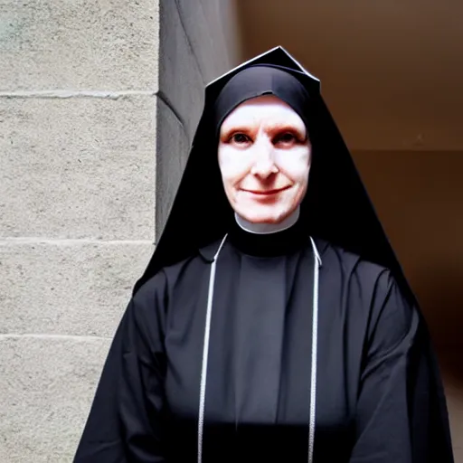 Prompt: photo of a real-life cyberpunk nun assassin