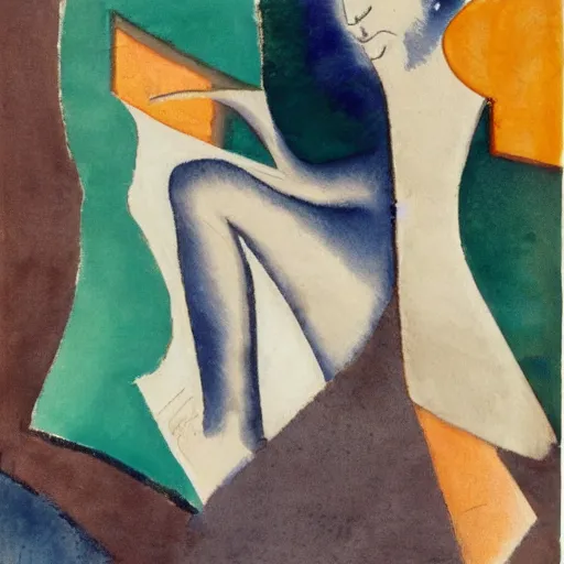 Prompt: An abstract watercolor painting with a soft color palette titled flow of thoughts through man by Man Ray and Francis Picabia .