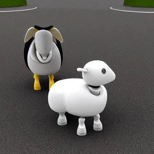 Prompt: robot sheep fighting, realistic, 3 d