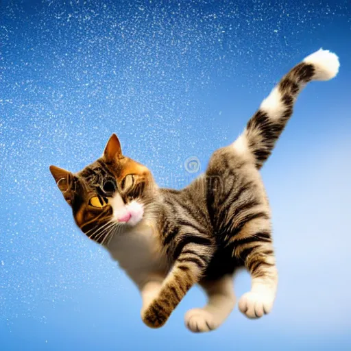 Prompt: cat falling from sky stock image photo