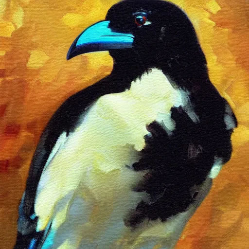 Prompt: impressionist oil painting of a very attractive raven bird wearing a hair bow and necklace