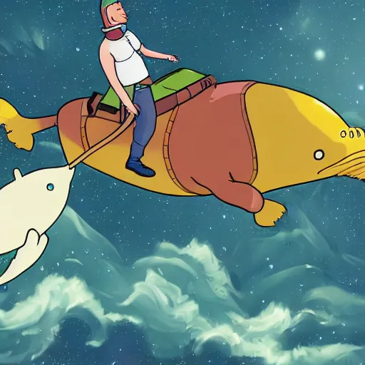 Image similar to Bojack Horseman riding a whale in space, beautiful digital art, trending on artstation, Bojack Horseman