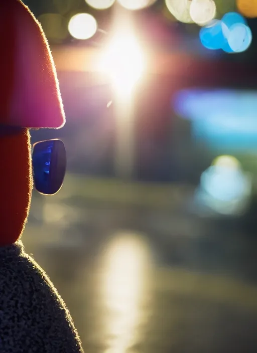 Image similar to a 2 8 mm macro photo from the back of eric cartman, splash art, movie still, bokeh, canon 5 0 mm, cinematic lighting, dramatic, film, photography, golden hour, depth of field, award - winning, anamorphic lens flare, 8 k, hyper detailed, 3 5 mm film grain