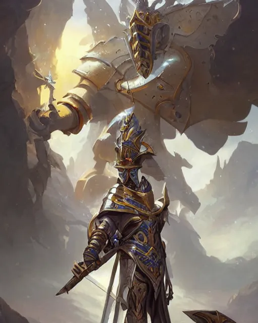 Prompt: Champion paladin in white gold intricate and orante armor, unreal engine, fantasy art by peter mohrbacher, Greg Rutkowski, Loish, Rhads, radiant halo of light