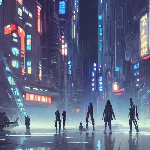 Image similar to Jedi in future japan at night, concept art, fine details, studio ghibli, cinematic lighting, ghost-in-the-shell, cyberpunk,sci-fi, fantasy, intricate, elegant, highly detailed, digital painting, trending on artstation, concept art, smooth, sharp focus, illustration, by james gurney and greg rutkowski