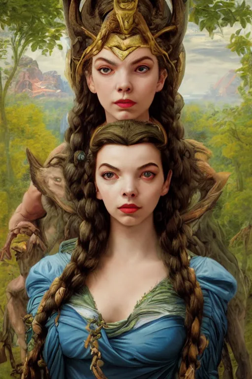 Image similar to A fantasy comic book style portrait painting of Anya Taylor-Joy, hybrid, Sophia Loren, as an Atlantean Reptilian Warrior, François Boucher, Oil Painting, Mystical Valkyrie, unreal 5, DAZ, hyperrealistic, octane render, Regal, Refined, Detailed Digital Art, RPG portrait, William-Adolphe Bouguereau, Michael Cheval, Walt Disney (1937), Steampunk, dynamic lighting, Highly Detailed, Cinematic Lighting, Unreal Engine, 8k, HD