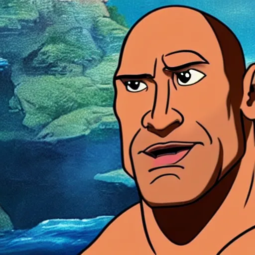 Image similar to dwayne johnson as a cartoon in the little mermaid