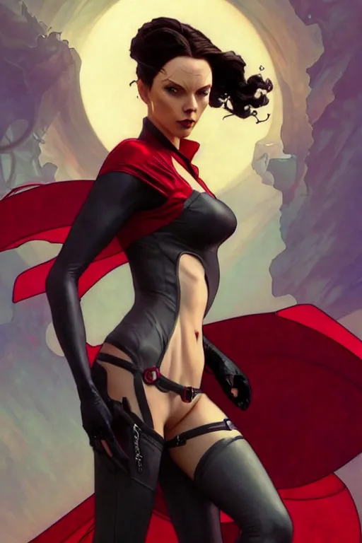 Image similar to gta scarlet witch as aeon flux profile picture by greg rutkowski, dynamic pose, intricate, futuristic, fantasy, elegant, by stanley artgerm lau, greg rutkowski, thomas kindkade, alphonse mucha, loish, norman rockwell, fantasy lut, asymmetric, long hair, retro computer graphics, video game, fluid lines,