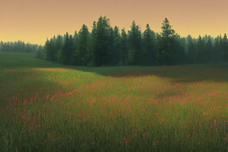 Prompt: large meadow by filip hodas by moebius