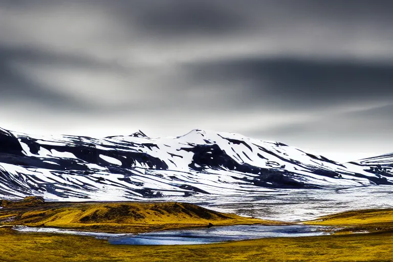 Image similar to photo of a landscape with mountains with waterfalls and snow on top, wallpaper, iceland, new zeeland, professional landscape photography, sunny, day time, beautiful