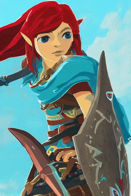 Prompt: an in game portrait of sidon from the legend of zelda breath of the wild, breath of the wild art style.