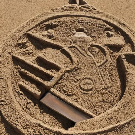 Image similar to Photo Of A Sand Sculpture Of A Ancient Sword, 8K, Photorealistic, Cinematic, Award Winning