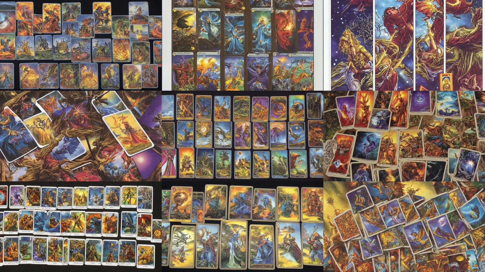 Prompt: magical cards being cast from a tarot deck, by alex horley