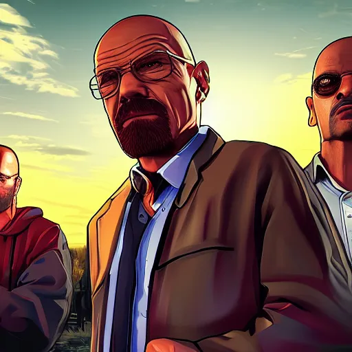 Prompt: Breaking Bad Grant Theft Auto game frontcover, trending on artstation