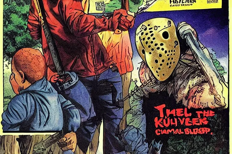 Prompt: Friday the 13th Jason voorhees camp crystal lake Saturday morning cartoon vhs analog crt