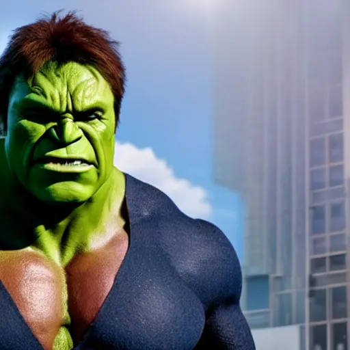Prompt: Alex Jones cast as the Hulk, still from marvel movie, hyperrealistic, 8k, Octane Render,