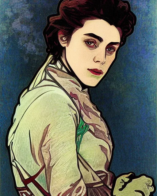 Prompt: a portrait painting of ( ( ( benicio del toro ) ) ) in the style of alphonse mucha!!!