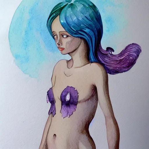 Prompt: watercolor gouache illustration art on paper, whimsical merwoman highly detailed, artstation, masterpiece, award - winning, caran d'ache luminance