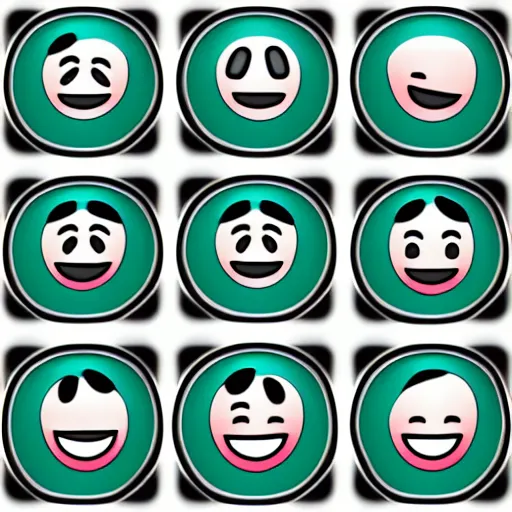 Image similar to a set of 2 x 2 emoji icons with happy, angry, surprised and sobbing faces. the emoji icons look like watermelon