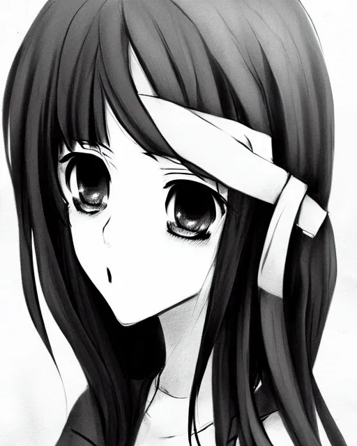 Prompt: portrait of cute girl, illustration concept art, anime, manga, pencil sketch, black and white trending pixiv fanbox