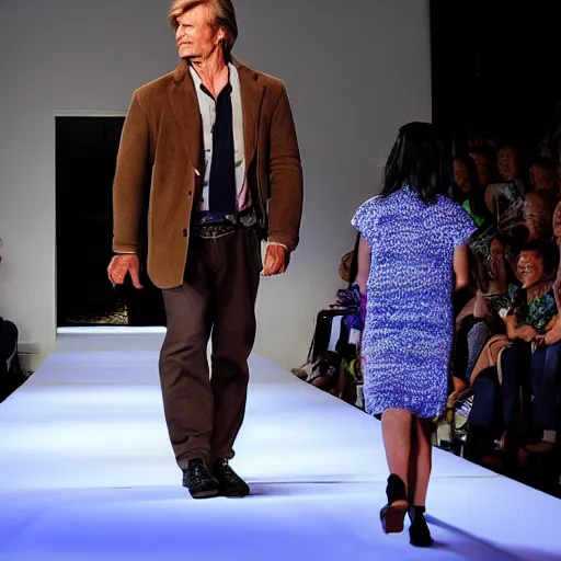 Image similar to Mcgyver posing at a catwalk during fashion show