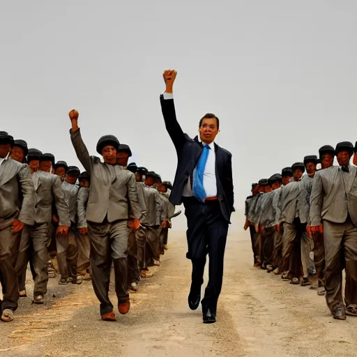 Prompt: businessman leading an army of workers