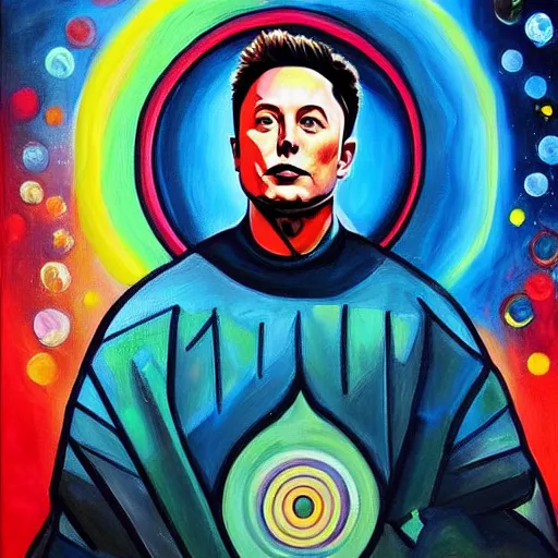 Image similar to this is a painting with the theme elon musk inner peace on the artstation trending page of year 2 2 2 2