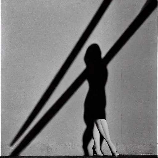 Image similar to Photography by Dora Maar. Portrait of a Femme Fatale. Shadow and light. Abstract. Geometry. Black and white, Tri-X 400. Side lighting.