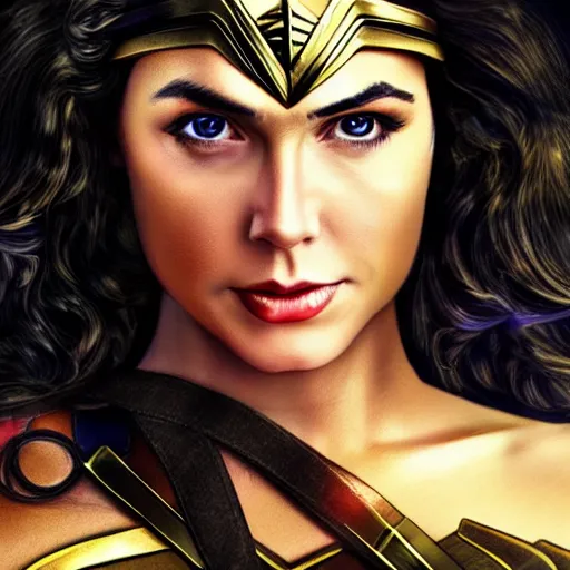 Prompt: face protrait of wonder woman, realistic, ultrahd,