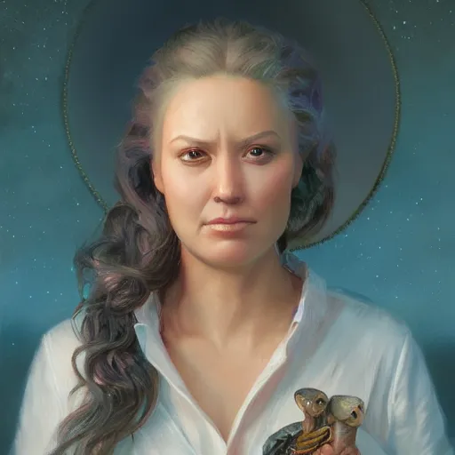 Image similar to portrait of an american woman ( 3 5 ) from the united states of america in 2 0 2 1, an oil painting by ross tran and thomas kincade