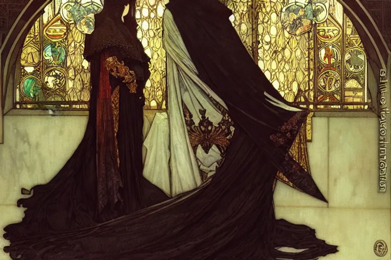 Prompt: intricate, elegant, dramatic, medieval queen mourning by artem demura and alphonse mucha