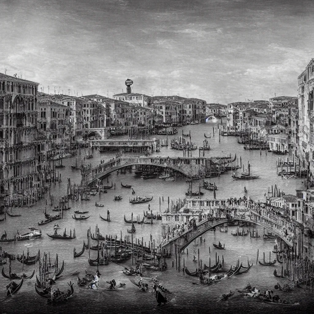 Prompt: wide angle photo of venice bridges by piranesi